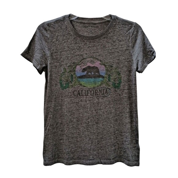 Lucky Brand Womens Tshirt XS Tee California Graphic Heather Gray Knit Poly Blend - Picture 1 of 6